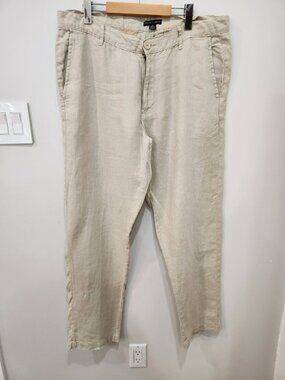 Saks Fifth Avenue 100% Linen Pants Mens Tag 34 (Fits 38x31) Beige Twill Beach